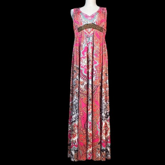 Womens Style & Co Sleeveless Maxi Dress Pink Orange Floral Size Large Hippie Y2K - Picture 2 of 7